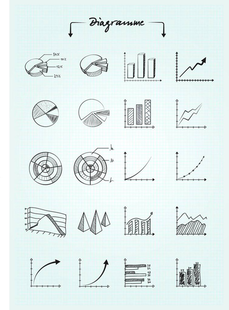 diagrams as sketch graphics,e.g. chart bars,cake charts,etc.  - Vetor, Imagem