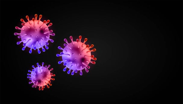 Corona virus 3d realistic vector in dark background. coronaviruses cell, wuhan virus disease. Perfect for banner information, flyer, poster, etc. Vector illustration eps10 - Vector, Image