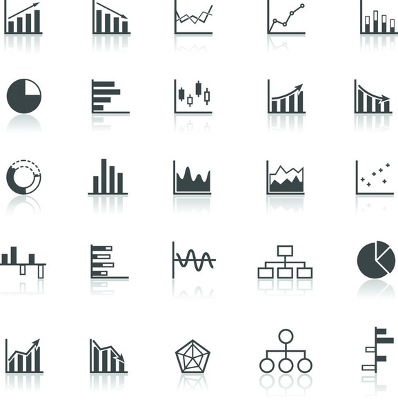 Graph icons with reflect on white background, stock vector - Vektör, Görsel