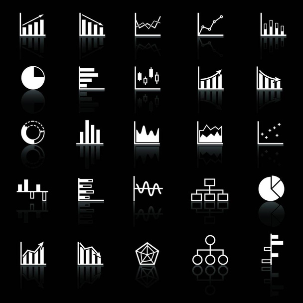 Graph icons with reflect on black background, stock vector - Wektor, obraz