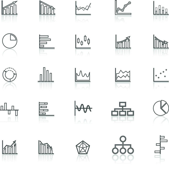 Graph line icons with reflect on white background, stock vector - Vetor, Imagem