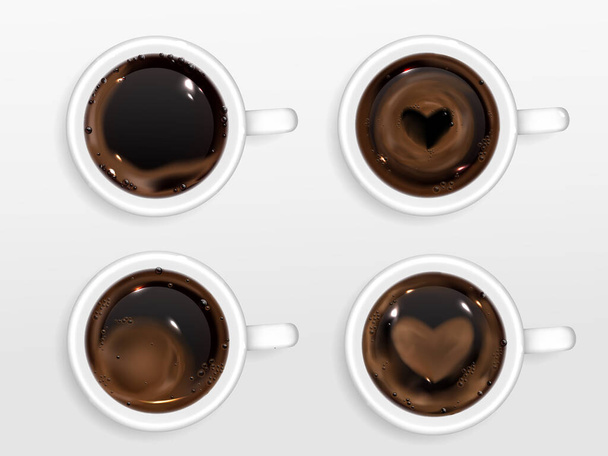 Cups of coffee with heart shape from cream foam - Vector, afbeelding
