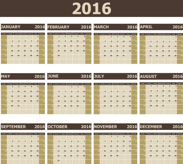 2016 Calendar week starts from Sunday, stock vector - Vektor, Bild