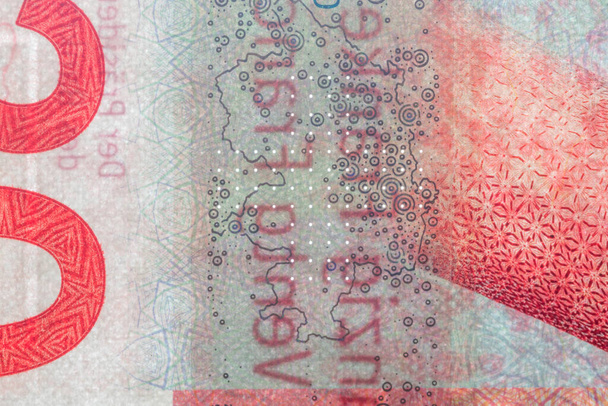 Biztonsági kiáltások a bankjegyben. Biztosíték 20 svájci frank (chf) bankjegyre. - Fotó, kép