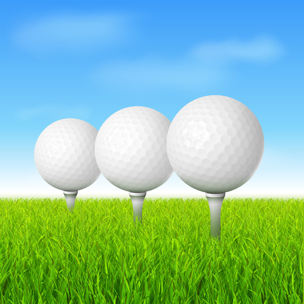 Гольф мячи на зеленой траве
 - Вектор,изображение