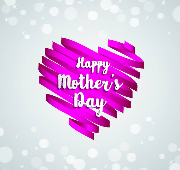 Happy Mothers's Day typographical on ribbon heart  bokeh background - Vetor, Imagem