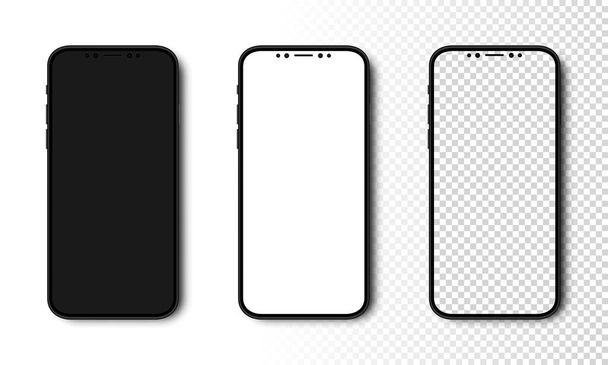 Smartphone mockup. Phone with Black, White and Transparent Screen. Cell Phone with different Screens. Template mockup smartphone in realistic design. Vector illustration - Vektori, kuva