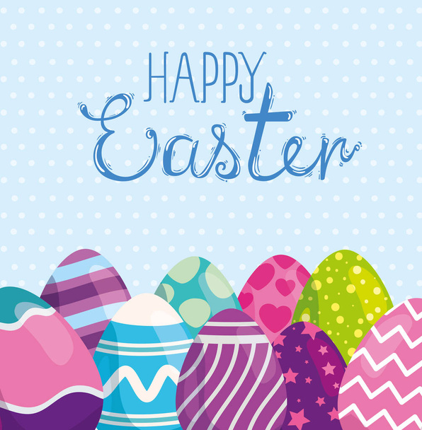 Ευτυχισμένο Πάσχα κάρτα με αυγά διακοσμημένα - Διάνυσμα, εικόνα