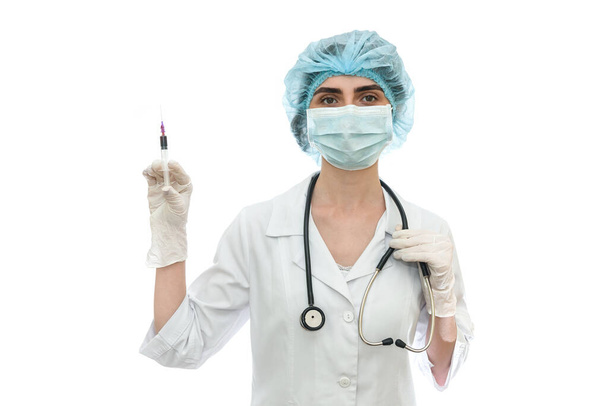 Doctor with syringe isolated on white background - Photo, Image