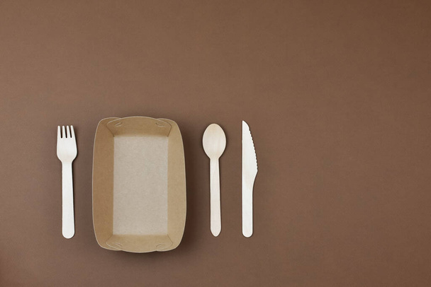 Zero waste, environmentally friendly, disposable, cardboard, paper tableware. Place for an inscription. - Photo, Image