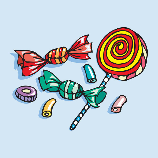 Caramelos y piruletas vector ilustración doodle versión
 - Vector, imagen