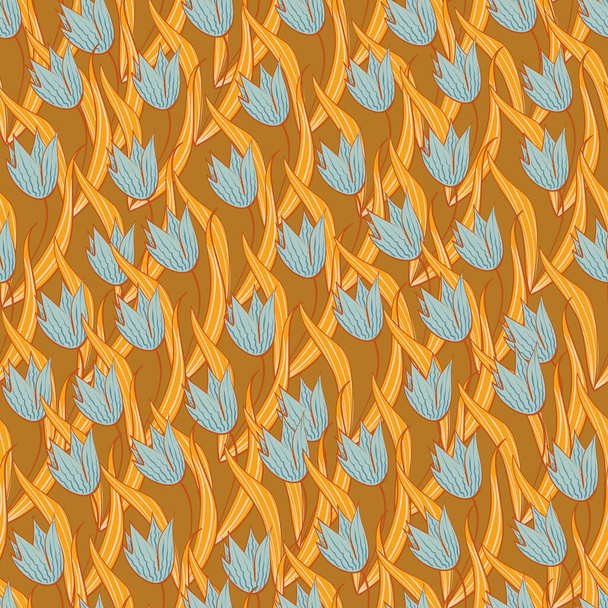 blue tulips seamless vector pattern on yellow - Vektor, kép