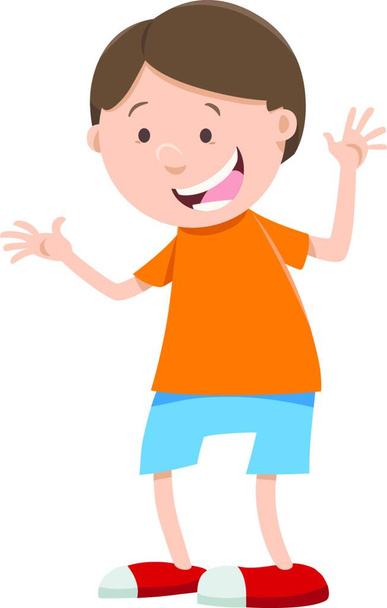 Cartoon Illustration of Happy Boy Child Character - Vector, Image