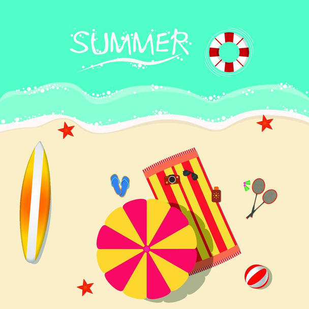 Top view of a sunny beach. Summer vacation concept - Вектор,изображение