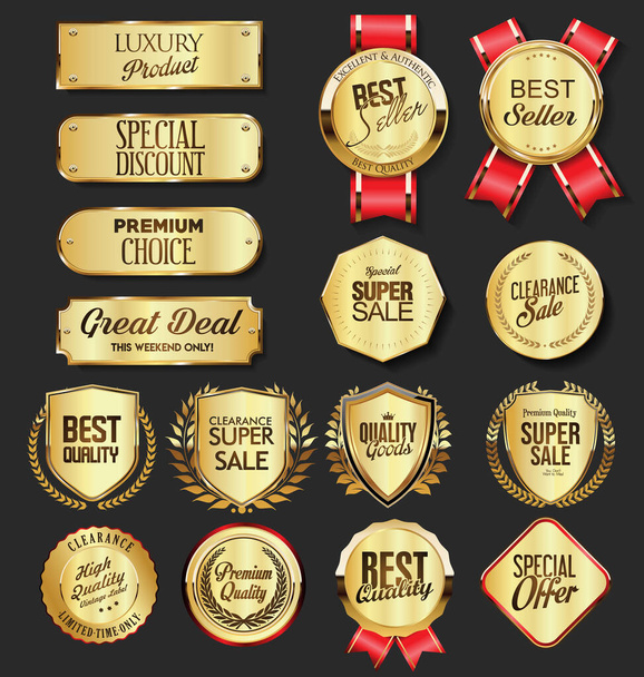 Retro vintage golden laurel wreath badge and shields collection - Διάνυσμα, εικόνα
