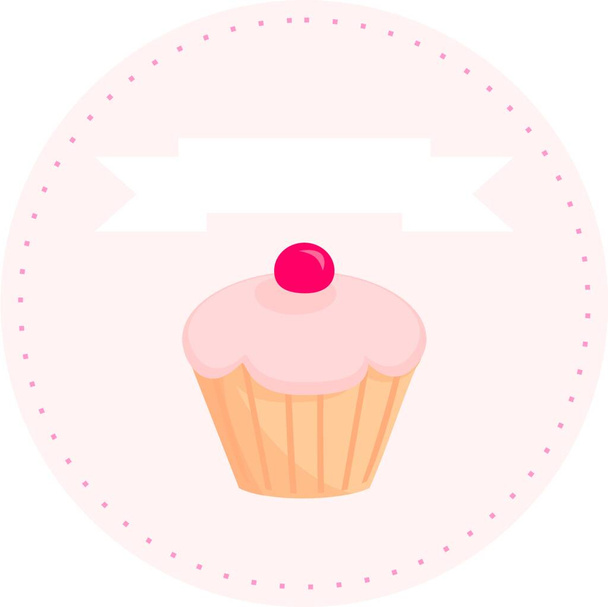 sweet retro vector cupcake on pink background with white place for your own text. button,logo,sign,flat design element,symbol or invitation card. - Вектор,изображение