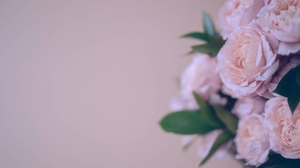 Elegáns csokor egy csomó bazsarózsa rózsaszín színű közeli. Gyönyörű virág minden nyaraláshoz. Sok szép és romantikus virág.. - Fotó, kép