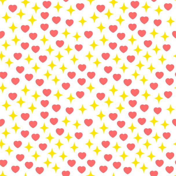 Söpö abstrakti kuvio. Saumaton tausta keltaiset tähdet ja vaaleanpunainen sydämet valkoisella pohjalla. Vektori 8 EPS
 - Vektori, kuva
