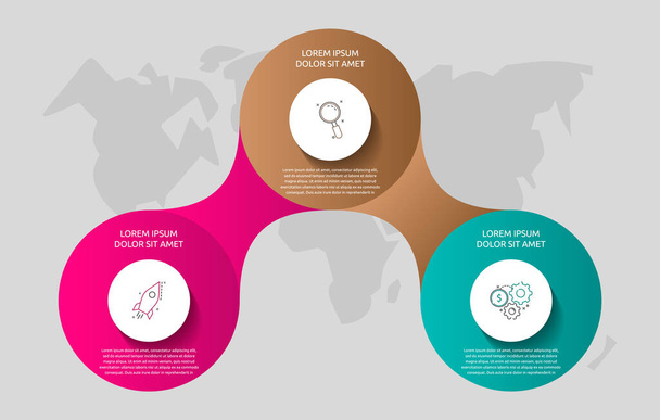 Vektorvorlagen-Kreis-Infografiken. Geschäftskonzept mit 3 Optionen und Teilen. Drei Schritte für Inhalt, Flussdiagramm, Zeitachse, Ebenen. Schritt für Schritt - Vektor, Bild