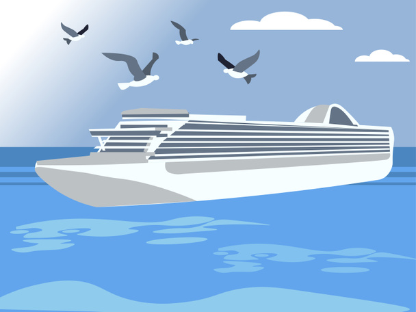 Un gran transatlántico flota en el mar, unas buenas vacaciones. En estilo minimalista. Dibujos animados raster plano
 - Foto, Imagen