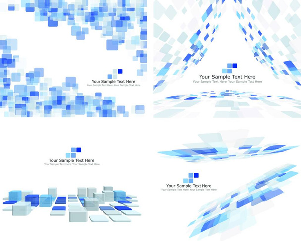 Set of 4 Checkered Abstract Backgrounds. Blue color. - Vetor, Imagem