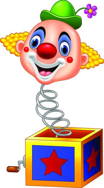 Cartoon clown head coming out of the box - Vector, Image