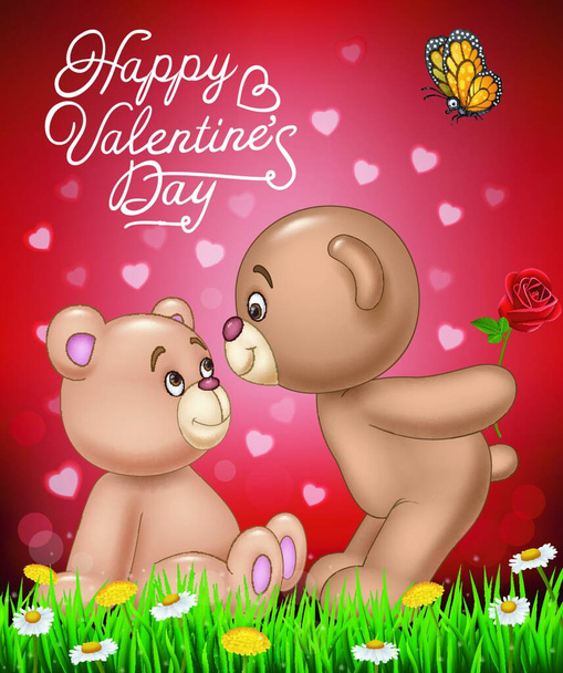 Cartoon romantic couple of teddy bear - Vektör, Görsel