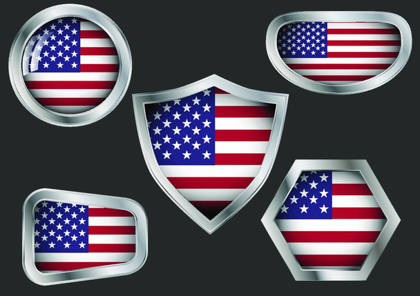 Set of steel Badges with flag the of USA, vector illustration - Вектор,изображение