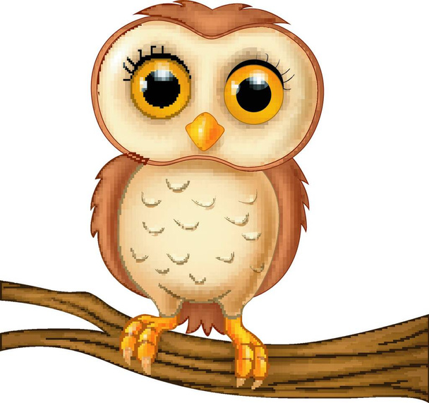 Cute owl on a tree branch - Διάνυσμα, εικόνα