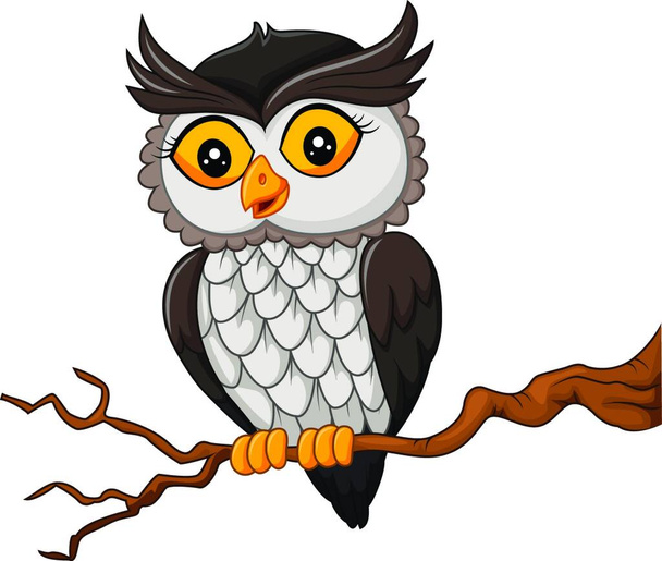Cartoon owl bird posing on the tree - Διάνυσμα, εικόνα