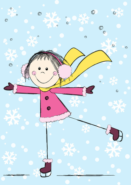 lustige Mädchen auf winterlichem Hintergrund - Vektor, Bild