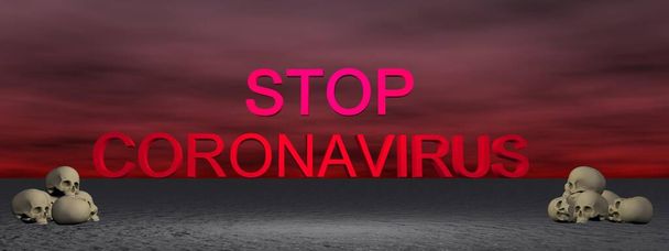 zatrzymać koronawirus i niebo - renderowanie 3d - Zdjęcie, obraz