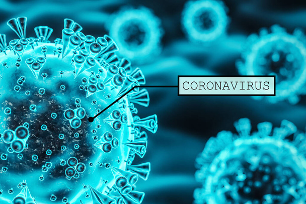 Blue virus cells coronavirus 2019-nCov. Coronavirus helath crisis concept. 3D Rendering - Photo, Image