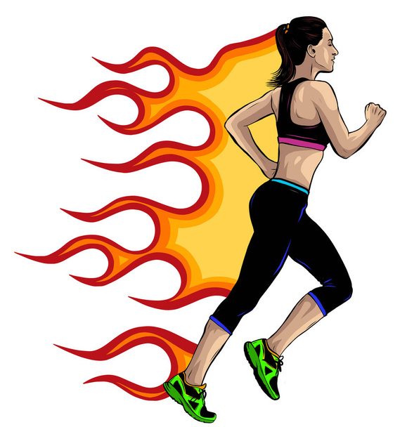 Plná délka boční pohled portrét mladé běžkyně, žena, ženský atlet, skica vektorové ilustrace izolované na bílém pozadí. - Vektor, obrázek