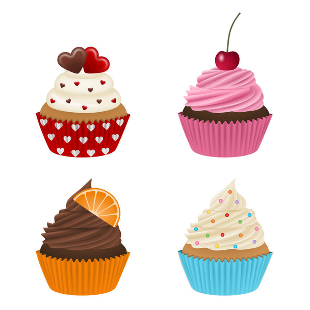 set of cupcakes with different decorations - Vector, Image