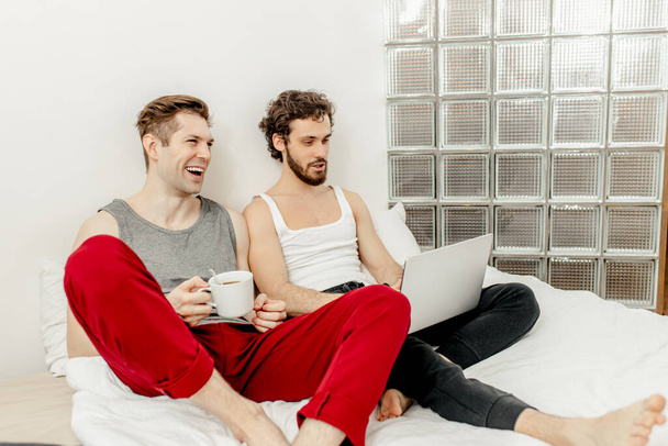 homosexual couple, gays at home - 写真・画像