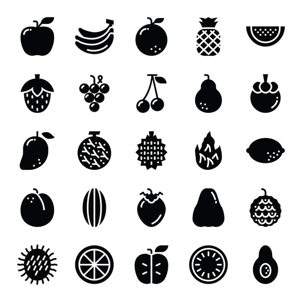 фруктовий гліф Векторні ікони тропічний фруктовий стильний дизайн
 - Вектор, зображення