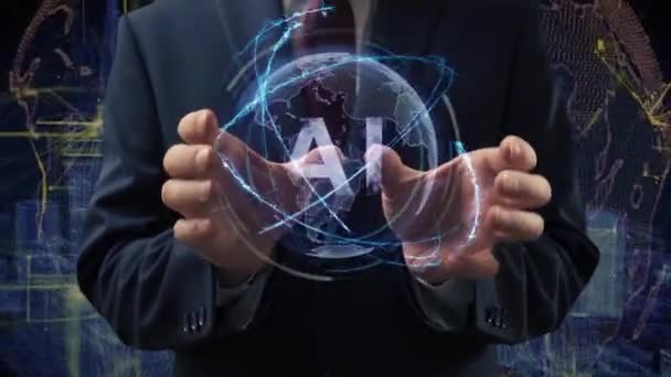 Male hands activate hologram AI - Video