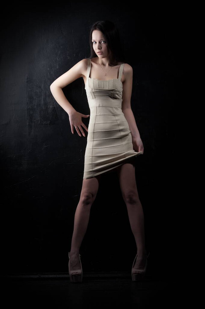 Beautiful sexy brunette girl posing on a black background - Fotografie, Obrázek