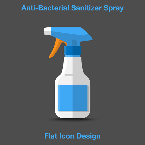 Anti-Bacterial Sanitizer Spray, Hand Sanitizer Dispenser, έννοια ελέγχου λοίμωξης. Εξυγιαντικό για την πρόληψη κρυολογημάτων, ιών, του ιού του Coronavirus, της γρίπης. Μπουκάλι. Σχεδιασμός επίπεδου εικονιδίου - Διάνυσμα, εικόνα