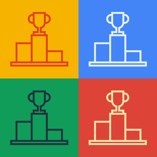 Pop art line Hockey over sports winner podium icon isolated on color background. Vector Illustration - Vector, Image