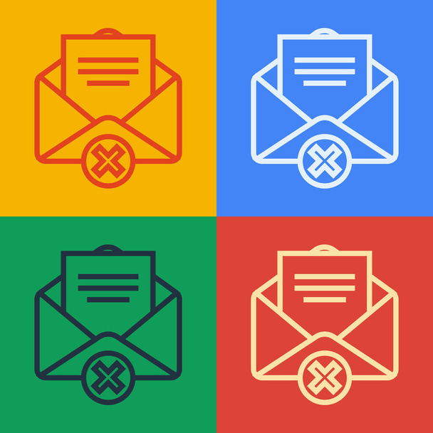 Pop art line Delete envelope icon isolated on color background. Delete or error letter. Cross on message. Rejected mail. Vector Illustration - Vector, Image
