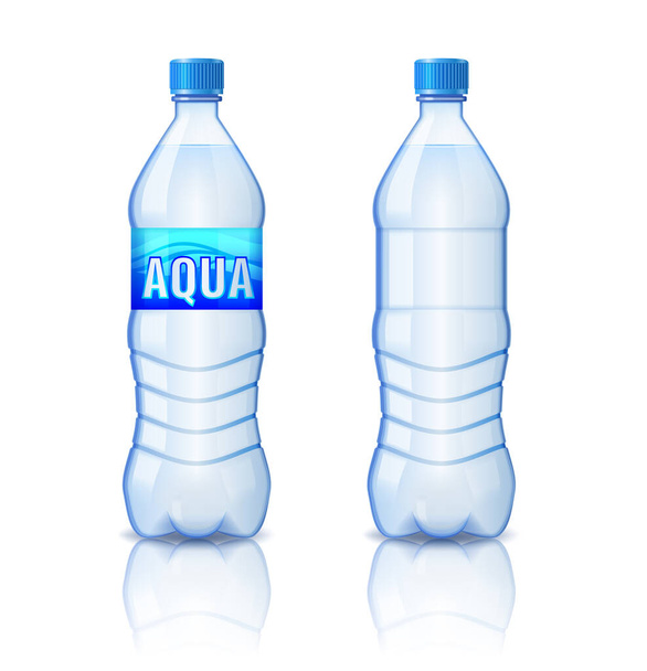 Realistyczna plastikowa butelka z wodą mineralną izolowana na białym tle ilustracja wektorowa - Wektor, obraz