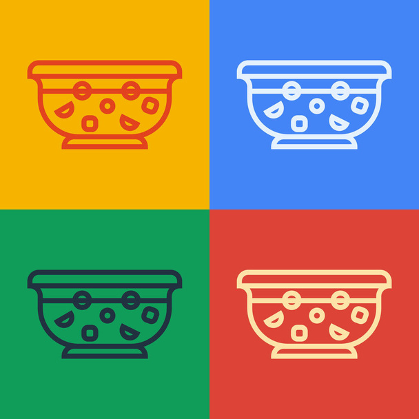 Pop art line Mixed punch with fresh fruits in bowl icon isolated on color background. Vector Illustration - Vector, Image