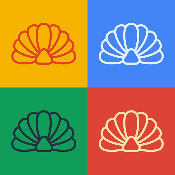 Pop art line Scallop sea shell icon isolated on color background. Seashell sign. Vector Illustration - Vector, Image