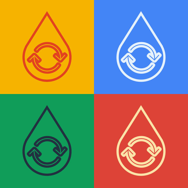 Pop art line Recycle clean aqua icon isolated on color background. Kapka vody se značkovou recyklací. Vektorová ilustrace - Vektor, obrázek