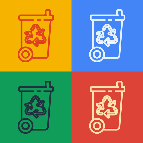 Pop art line Lixeira com ícone de símbolo de reciclagem isolado no fundo de cor. Ícone da lata de lixo. Sinal de lixeira. Sinal de cesta de reciclagem. Ilustração vetorial
 - Vetor, Imagem