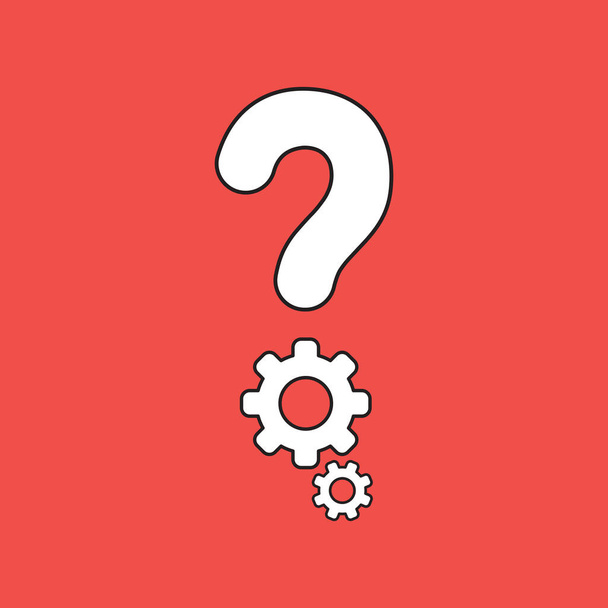 Vector illustration icon concept of question mark with gears. Black outlines, red background. - Vector, Image