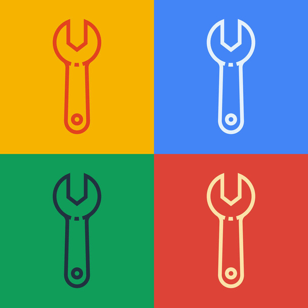 Pop-Art-Linie Schlüsselschlüssel-Symbol isoliert auf farbigem Hintergrund. Vektorillustration - Vektor, Bild