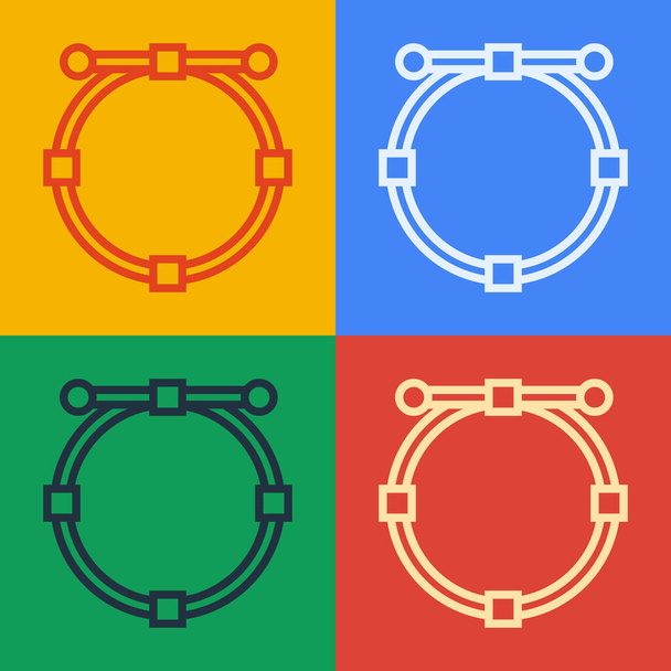 Pop art line Banner circular con icono de curva Bezier aislado en el fondo de color. Icono de herramienta de pluma. Ilustración vectorial
 - Vector, Imagen